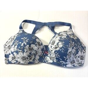Cacique Plus Sz 46DDD Bra Smooth Full Coverage Wireless T-Shirt Floral Print